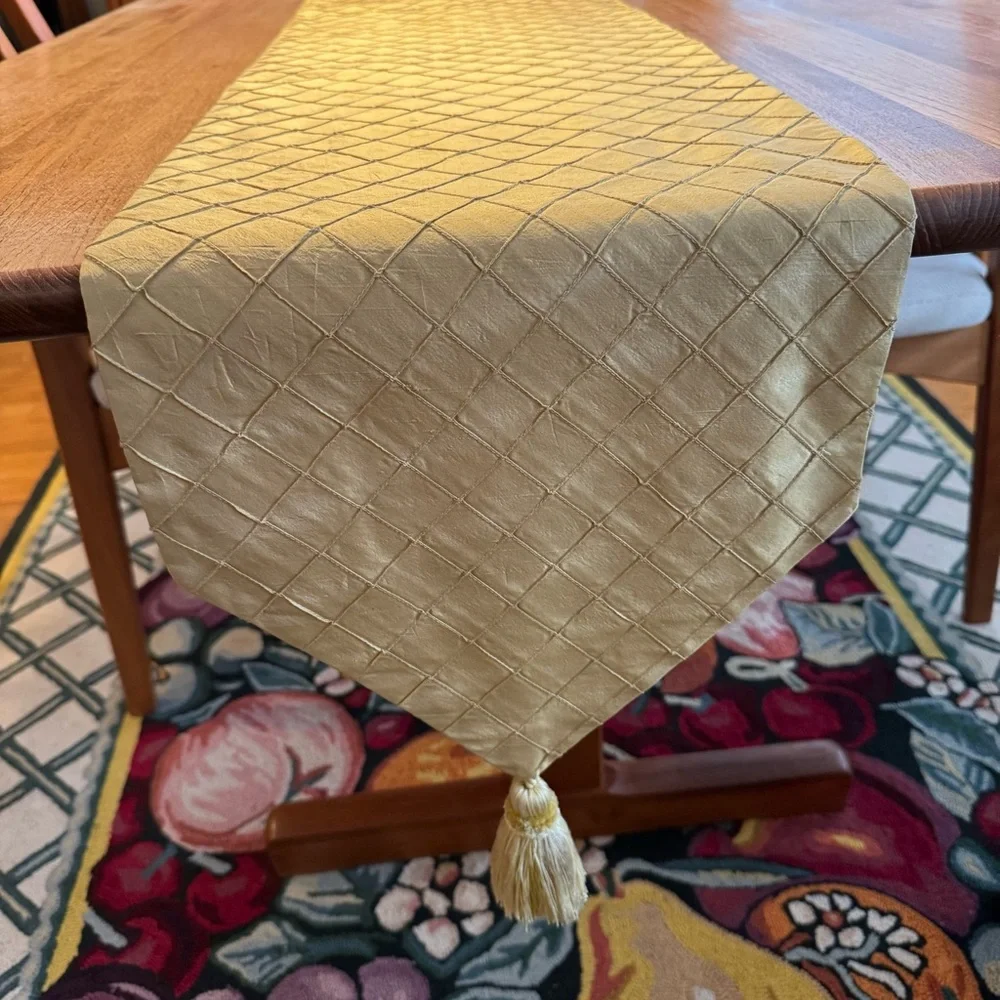 Custom Raw Silk Gold Diamond Stitch Table Runner Tassels 80”